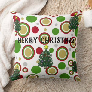 Christmas Trees Red Green Silver Gold Geometric Cushion