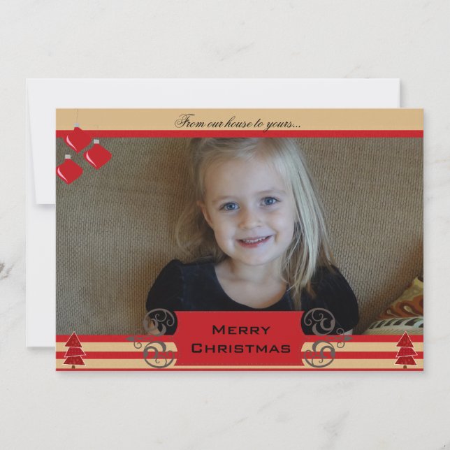 Christmas Trees Red Stripe Holiday Photo Card (Front)