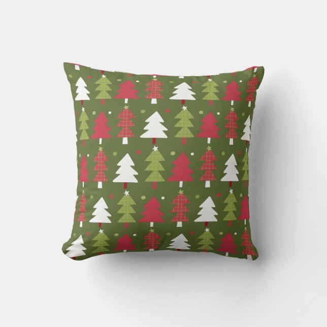 Christmas Trees Red White and Green  Cushion (Front)