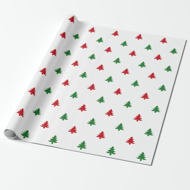 Christmas Trees red white and green pattern cute Wrapping Paper (Unrolled)