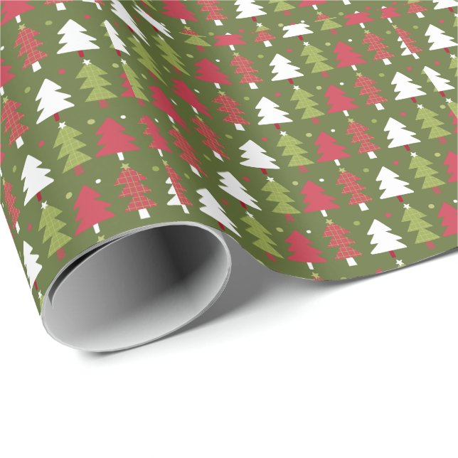 Christmas Trees Red White and Green Wrapping Paper (Roll Corner)