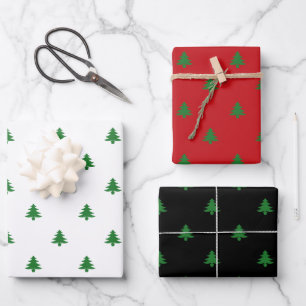Christmas Trees red white green black cute pattern Wrapping Paper Sheet