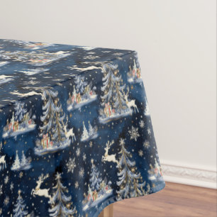 Christmas Trees, Reindeer and Snowflakes Tablecloth
