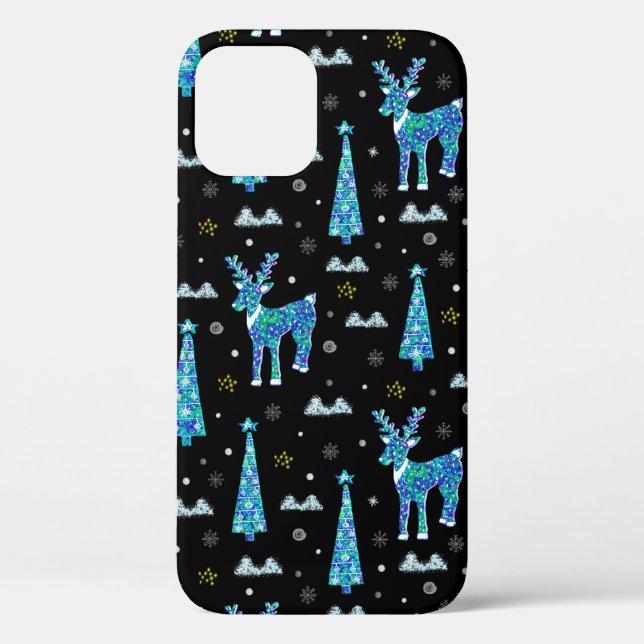 Christmas trees, reindeer snowflakes. Winter illus Case-Mate iPhone Case (Back)