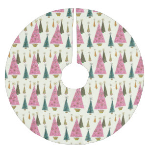Christmas Trees Retro Pink Gold Green   Brushed Polyester Tree Skirt