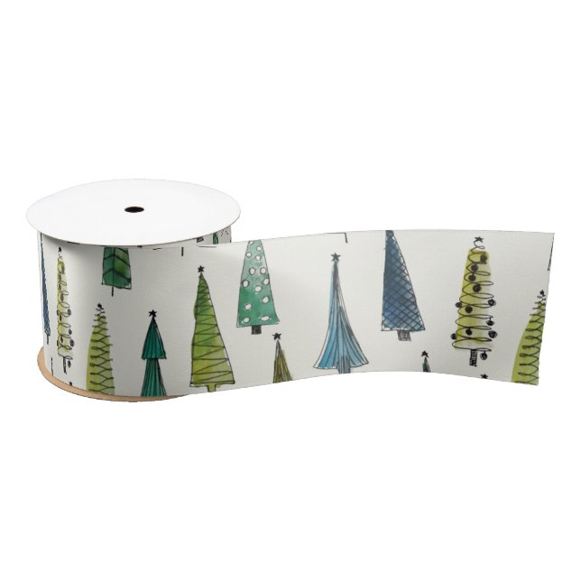 christmas trees ribbon satin ribbon (Spool)