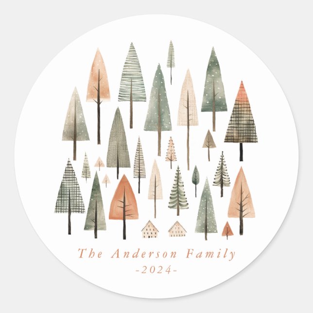 Christmas Trees Round Stickers (Front)