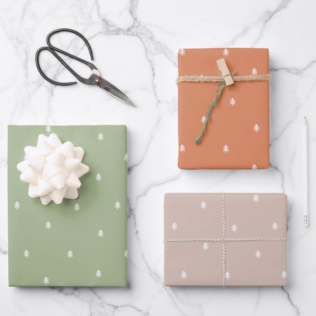 Christmas Trees Rustic Minimalist Scandinavian Wrapping Paper Sheet (Front)