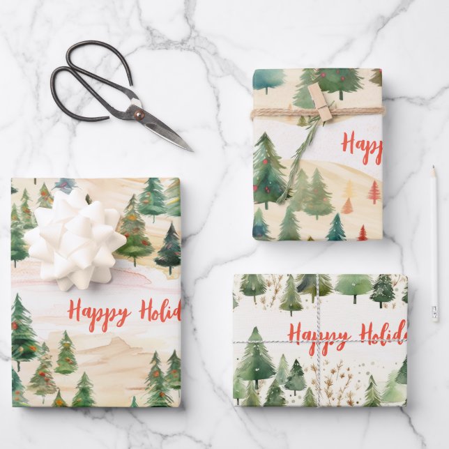 Christmas Trees Rustic  Wrapping Paper Sheet (Front)