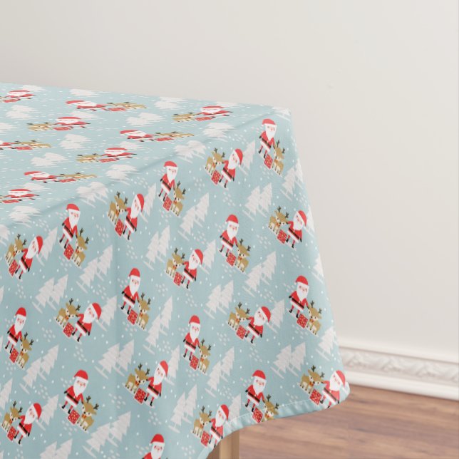 Christmas Trees, Santa and Rudolph  Tablecloth (In Situ)