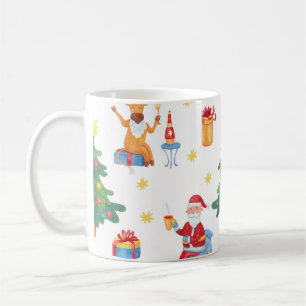 Christmas trees, Santa: watercolor pattern. Coffee Mug