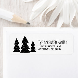 Christmas Trees Scandi Black White Return Address Label