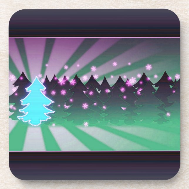 Christmas Trees Shades of Green Coaster (Front)
