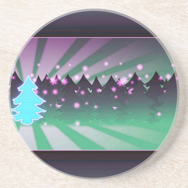 Christmas Trees Shades of Green Coaster (Front)