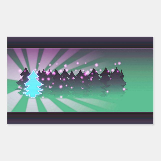 Christmas Trees Shades of Green Rectangular Sticker (Front)