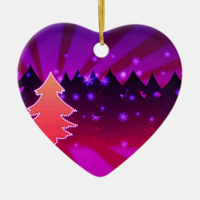 Christmas Trees Shades of Purple Ceramic Ornament (Front)
