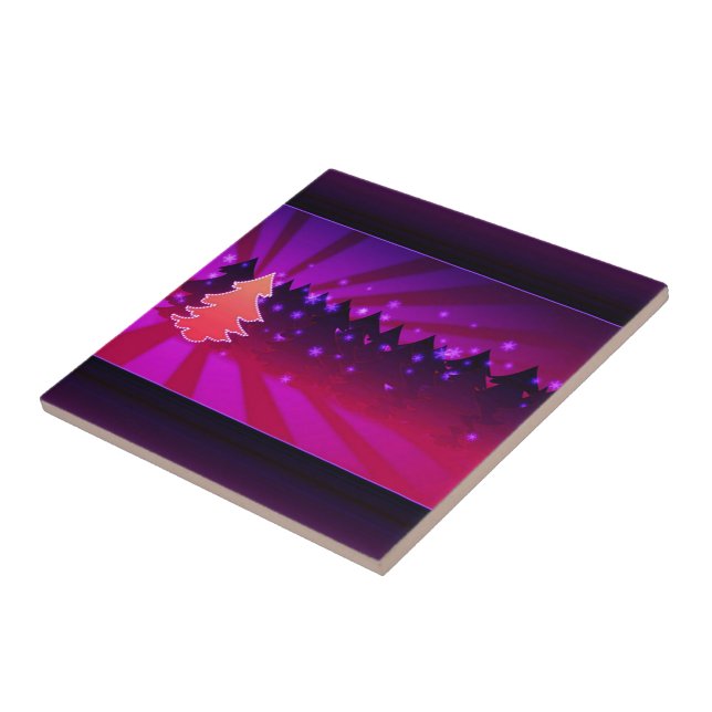 Christmas Trees Shades of Purple Ceramic Tile (Side)
