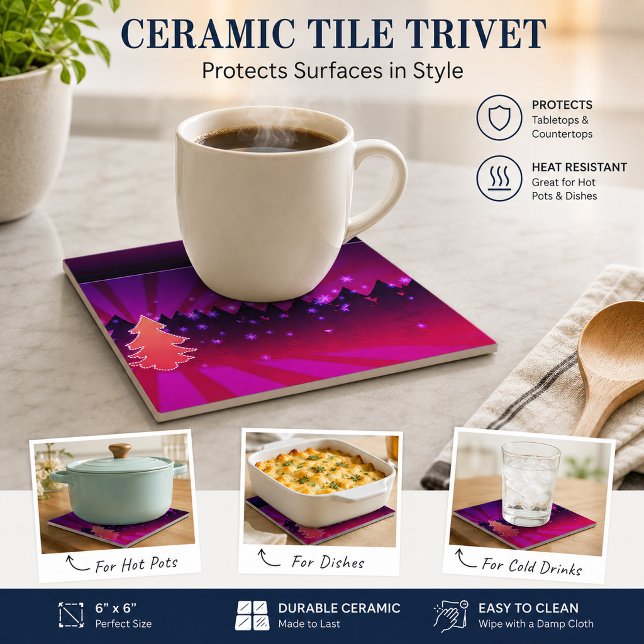 Christmas Trees Shades of Purple Ceramic Tile (Christmas Trees Shades of Purple Ceramic Tile)