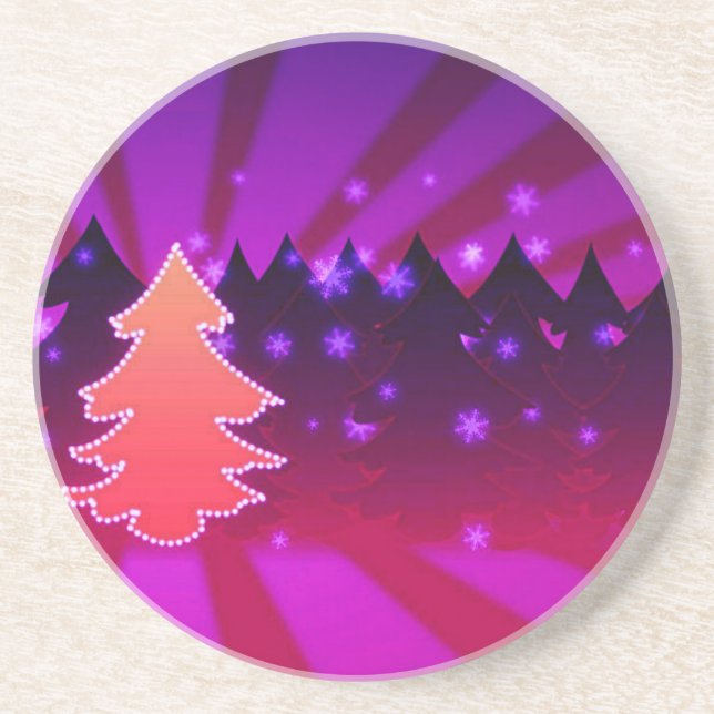 Christmas Trees Shades of Purple Coaster (Front)