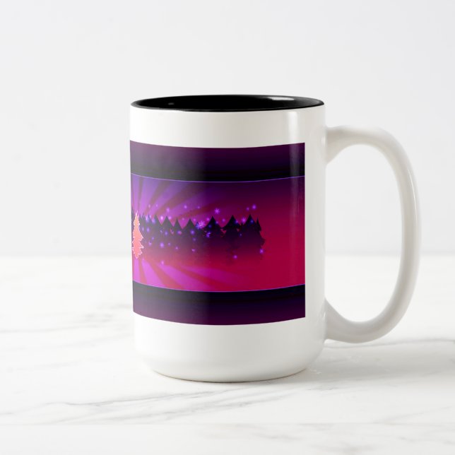 Christmas Trees Shades of Purple Two-Tone Coffee Mug (Right)