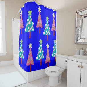 Christmas Trees Shower Curtain Pink & Blue