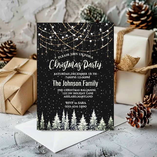 Christmas trees silver glitter dripping lights  invitation (Creator Uploaded)