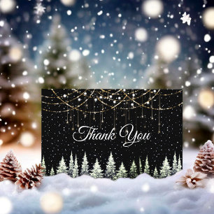 Christmas trees silver glitter dripping lights  thank you card