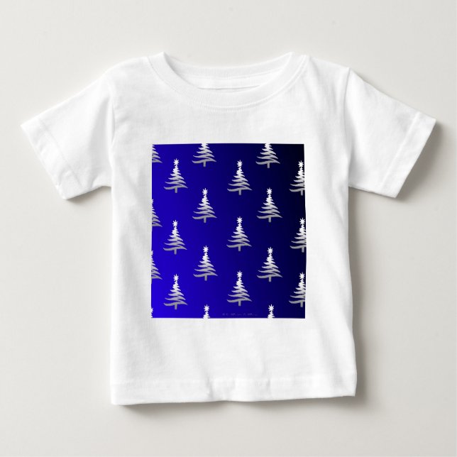 Christmas Trees Silver on Cobalt Blue Baby T-Shirt (Front)