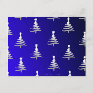 Christmas Trees Silver on Cobalt Blue Holiday Postcard