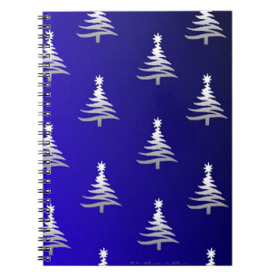 Christmas Trees Silver on Cobalt Blue Notebook