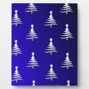 Christmas Trees Silver on Cobalt Blue Plaque