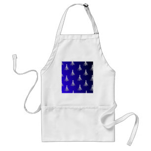 Christmas Trees Silver on Cobalt Blue Standard Apron