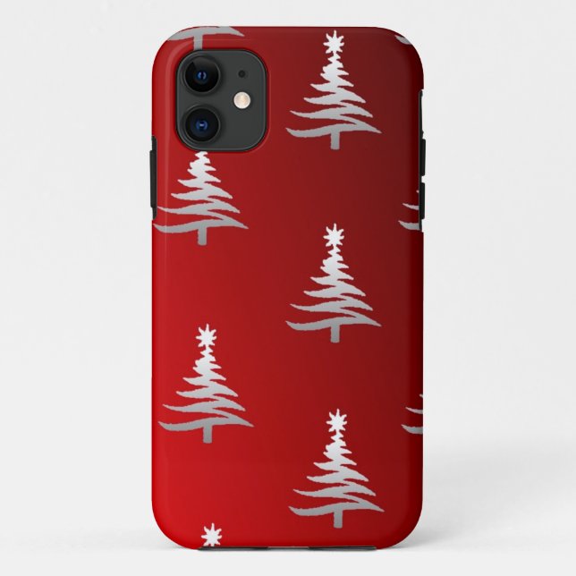 Christmas Trees Silver on Red Case-Mate iPhone Case (Back)