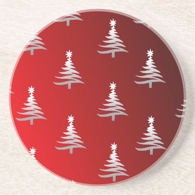 Christmas Trees Silver on Red Coaster (Front)