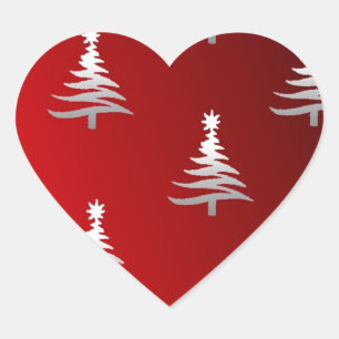Christmas Trees Silver on Red Heart Sticker
