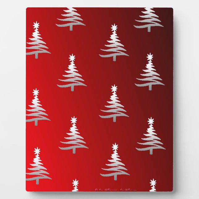 Christmas Trees Silver on Red Plaque (Front)
