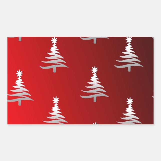 Christmas Trees Silver on Red Rectangular Sticker (Front)