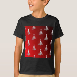 Christmas Trees Silver on Red T-Shirt