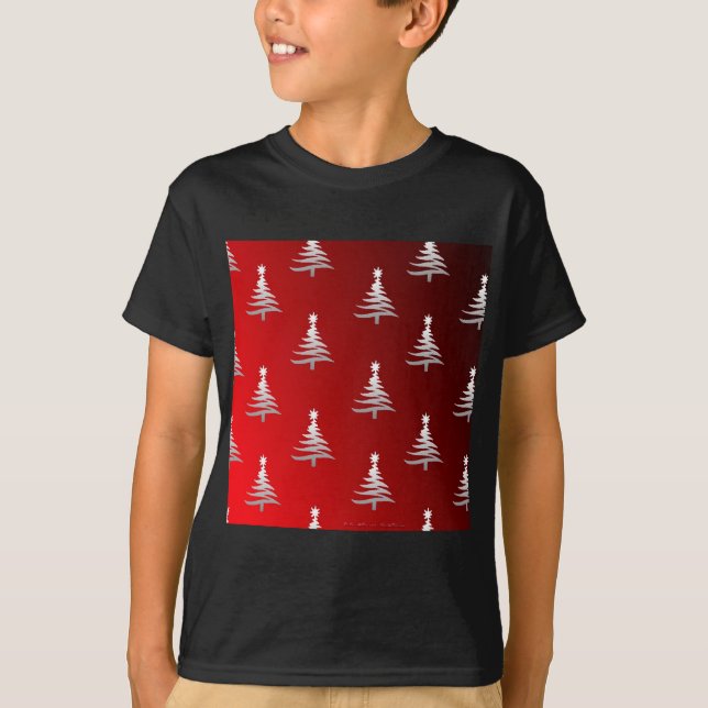 Christmas Trees Silver on Red T-Shirt (Front)