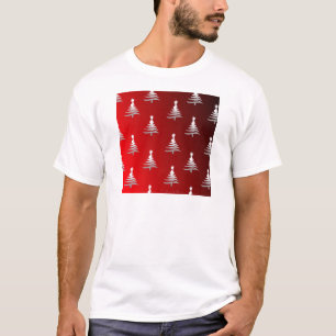 Christmas Trees Silver on Red T-Shirt