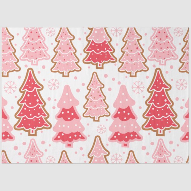 Christmas Trees & Snowflakes Pink Christmas Tissue Paper (Front)