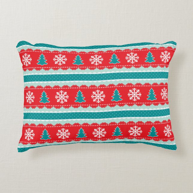 Christmas Trees, Snowflakes, Polka Dots Pattern Decorative Cushion (Front)