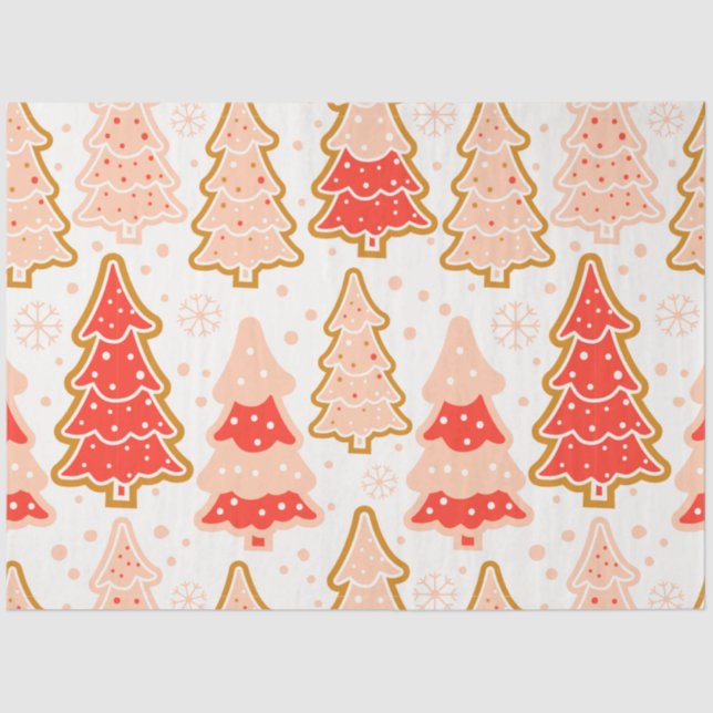 Christmas Trees & Snowflakes Red Christmas Tissue Paper (Front)