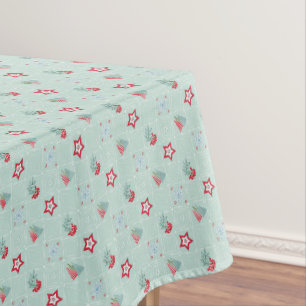 Christmas, trees, snowflakes, stars, colorful tablecloth