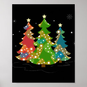 Christmas Trees Snowflakes Whimsical Fun Red T Shi Poster