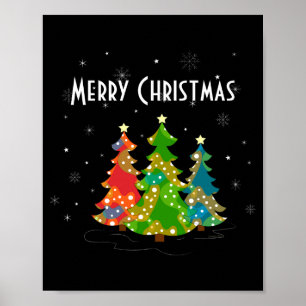 Christmas Trees Snowflakes Whimsical Fun Red T Shi Poster