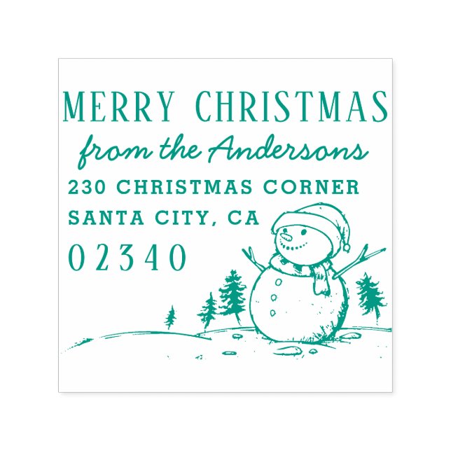 Christmas Trees & Snowman Name & Return Address Self-inking Stamp (Design)