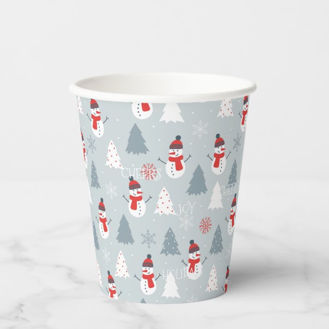 Christmas Trees & Snowman Pattern Paper Cups (Front)