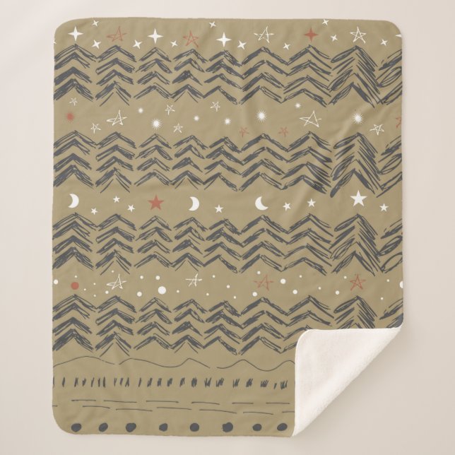 Christmas trees, stars and snowflakes in red, gray sherpa blanket (Front)