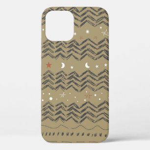 Christmas trees, stars and snowflakes in red, grey iPhone 12 case
